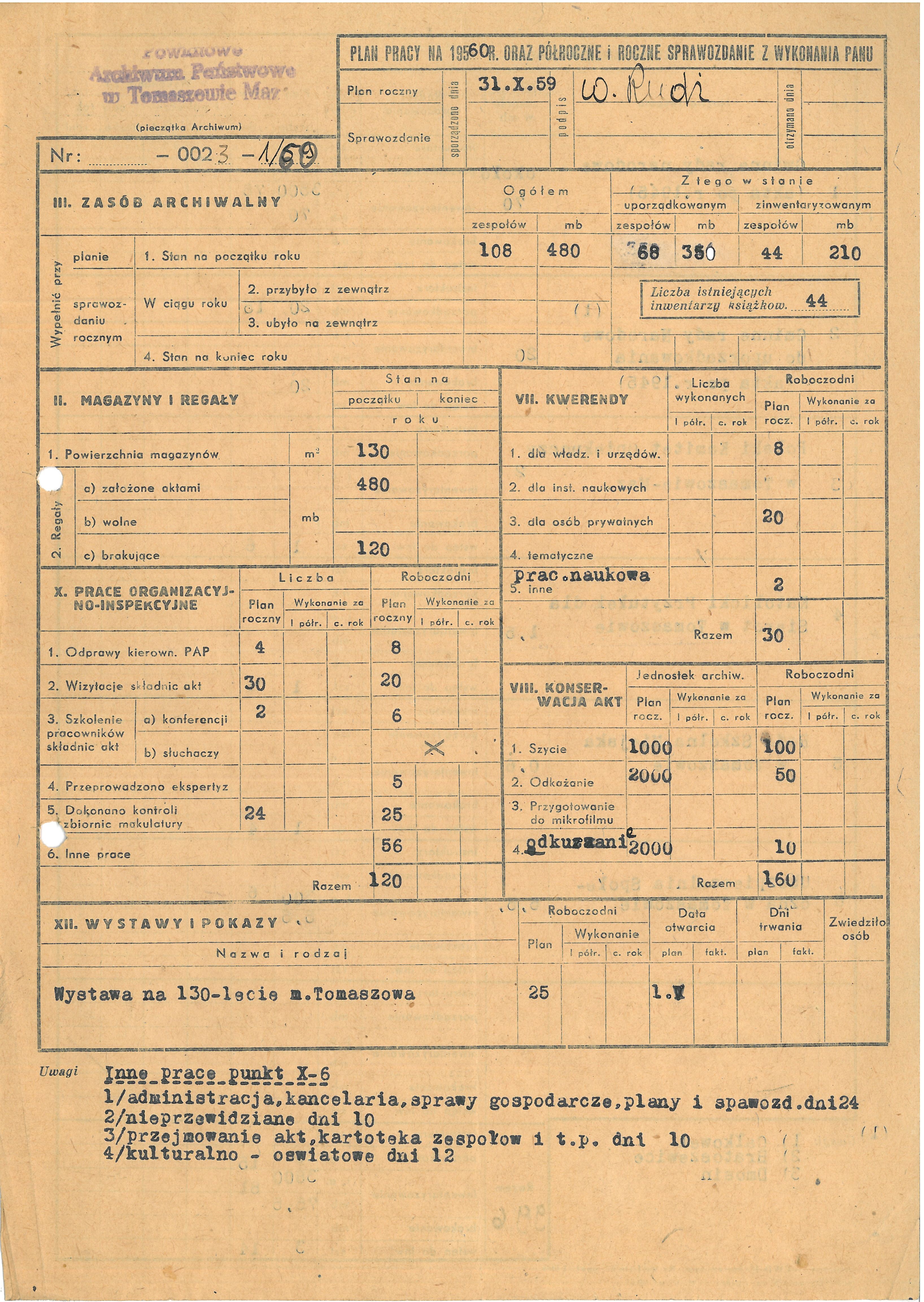 Sprawozdanie z działalności za 1959 r.